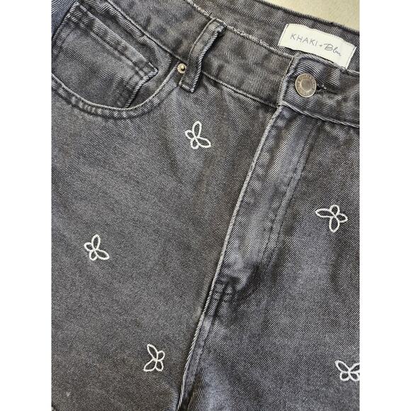 Black Embroidered Butterfly Cut off Jean SHORTS Size 11 Khaki+Blue - Picture 4 of 9